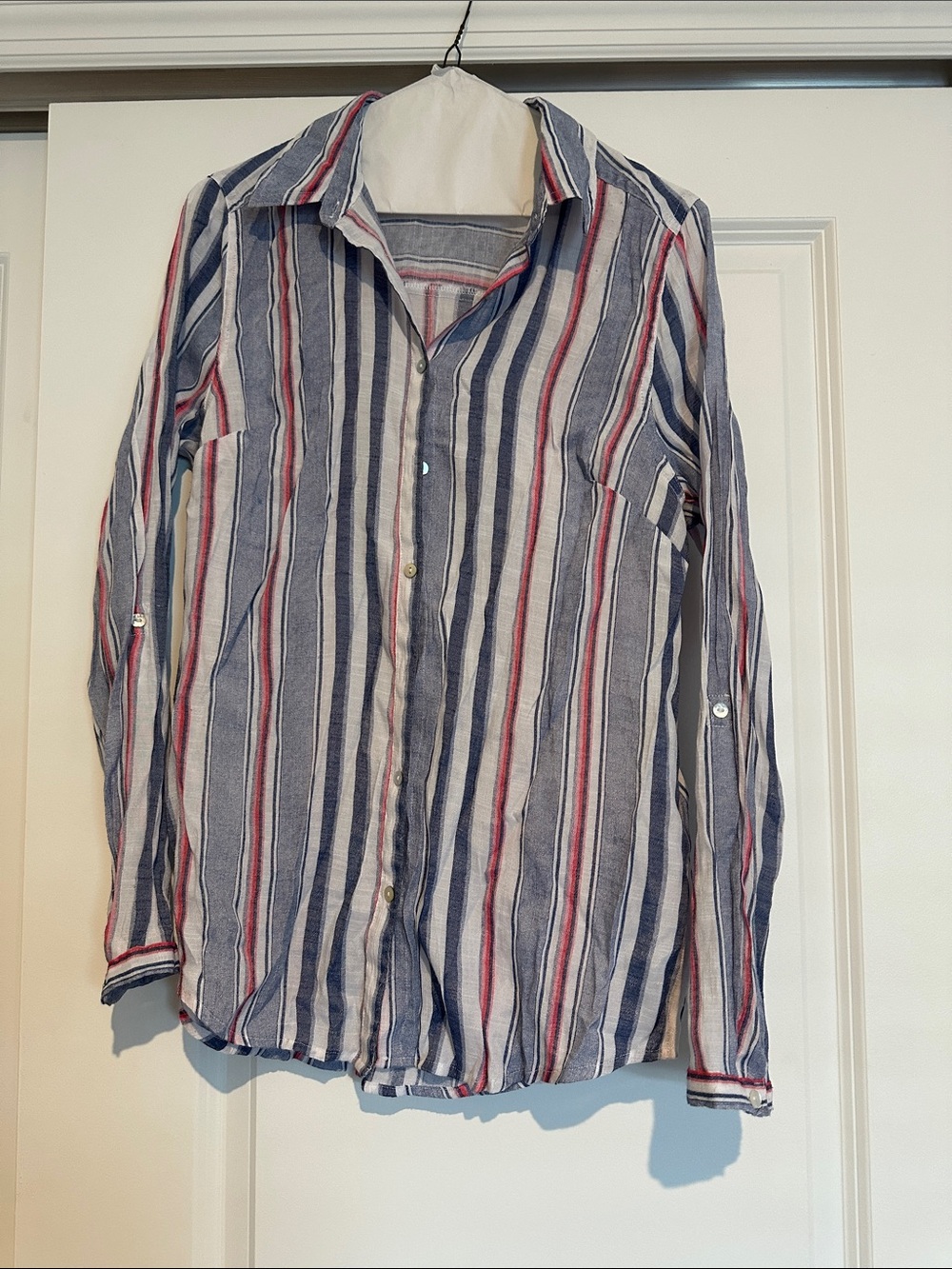 Fred David Women's Striped Button-Down Shirt - Navy/White/Red